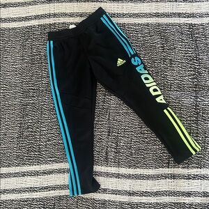adidas Black Sweatpants with Teal Stripes and Neon Green Logo